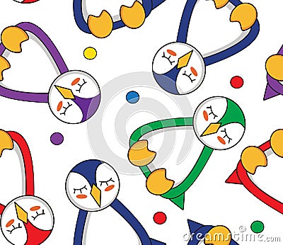 Seamless pattern with multicolored penguins, which sleeping Stock Photo